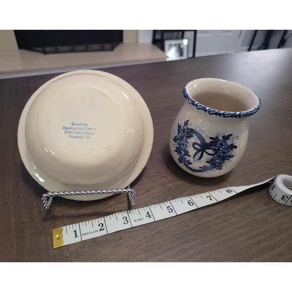 Marshall Pottery Texas, Casey Pottery, Yesteryear Heart Wreath, Spongeware Set - Picture 8 of 9